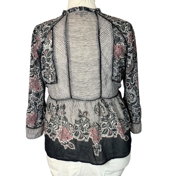 Lucky Brand Plus Sheer Mixed Print Bell Sleeve Peplum Peasant Top 2X Cottage - Picture 9 of 16